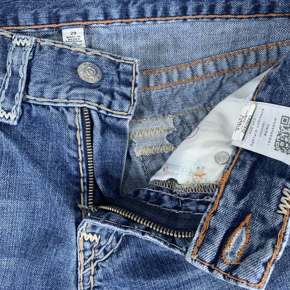 True Religion Cut Off Denim Shorts Mens 29 Blue Flap Pocket Straight Raw Hem